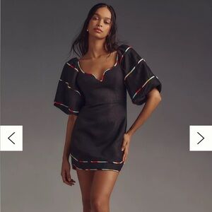 Farm Rio black colored stripes short sleeve mini dress
